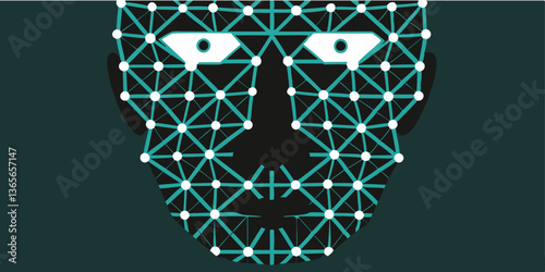 An artistic interpretation of a face where every feature is made of interwoven neon polygons, creating a dazzling geometric abstraction.