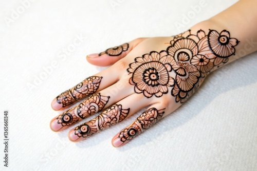 Intricate floral mehndi design on white background with subtle shading and tribal patterns , tribal fashion, intricate patterns