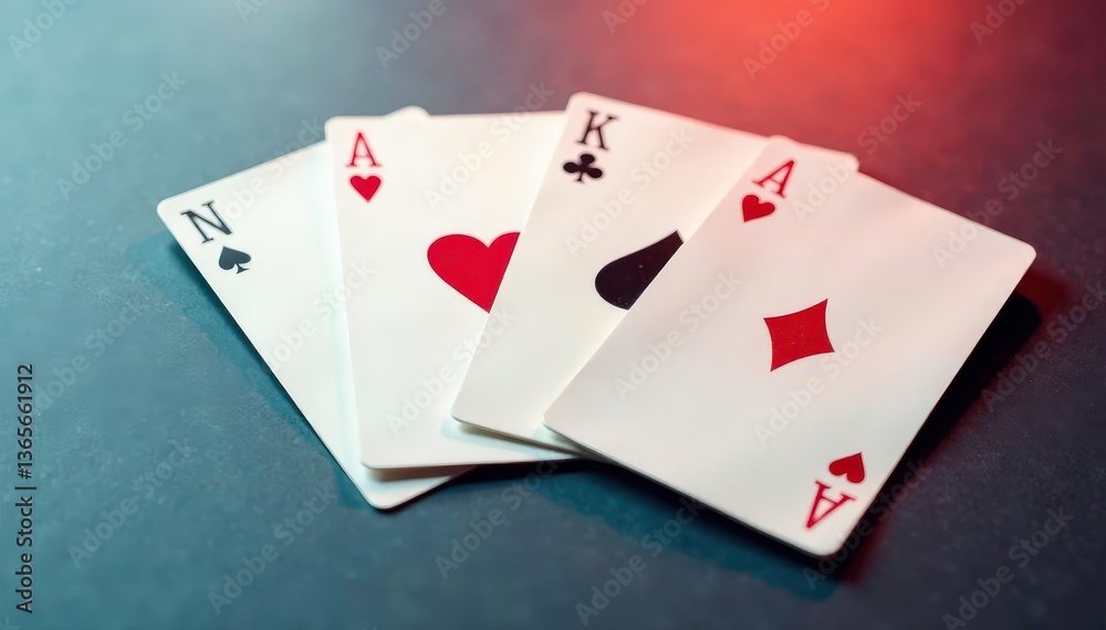 Obraz premium Four aces spread on a surface, showing different angles , poker, spread