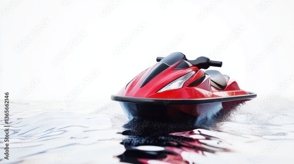 Naklejka premium Red jet ski gliding on calm water, studio shot, advertising