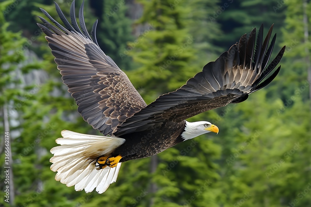 Obraz premium A bald eagle soaring, with wings spread and talons extended