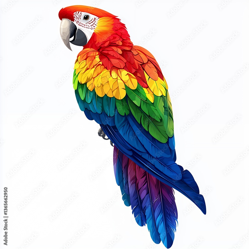 Obraz premium Rainbow Macaw Parrot Illustration with Vivid Feathers on White