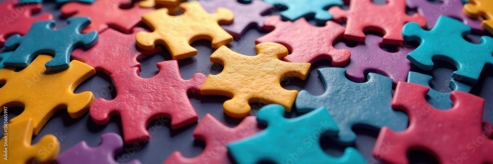 Fototapeta premium Intricate puzzle pieces, vibrant colors, close-up detail, texture, intricate