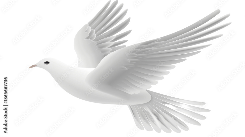 Obraz premium White dove flying with open wings on transparent background