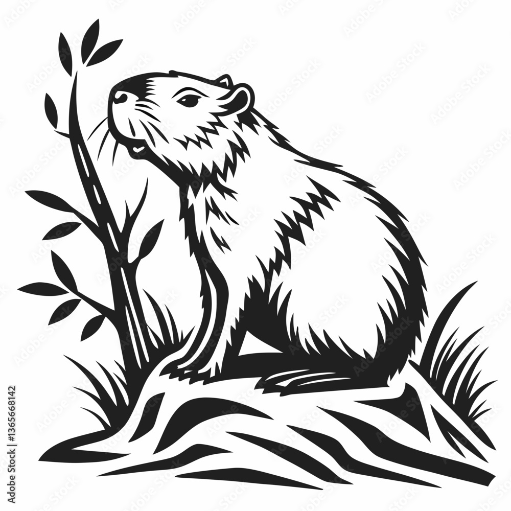Obraz premium capybara silhouette black vector