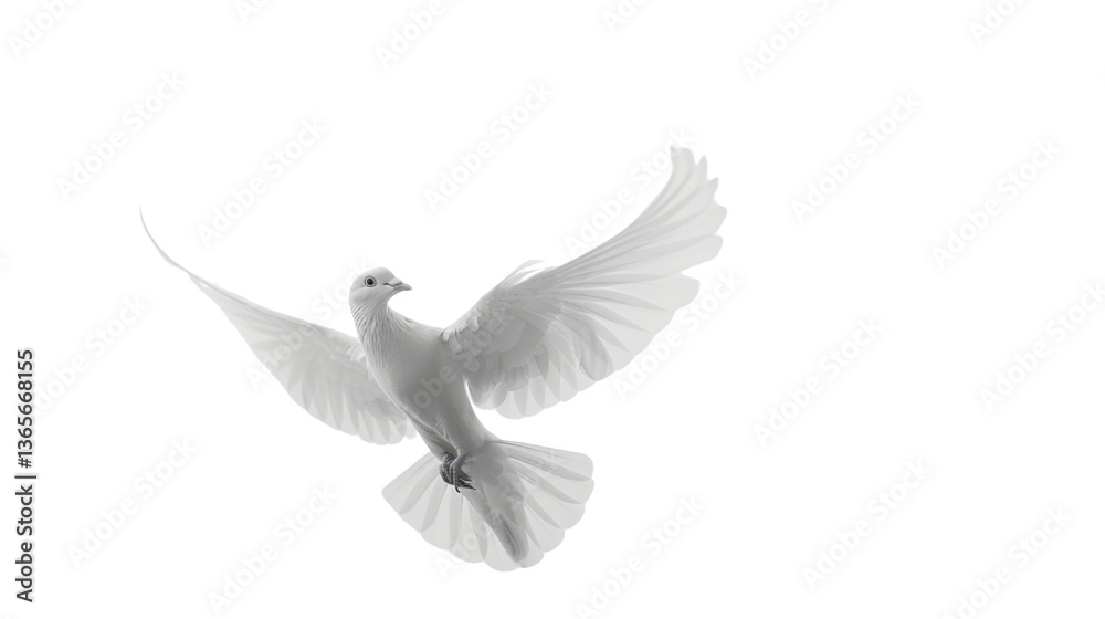 Fototapeta premium White dove flying with open wings on transparent background