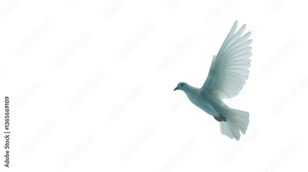 Obraz premium White dove flying with transparent background: symbol of peace and purity