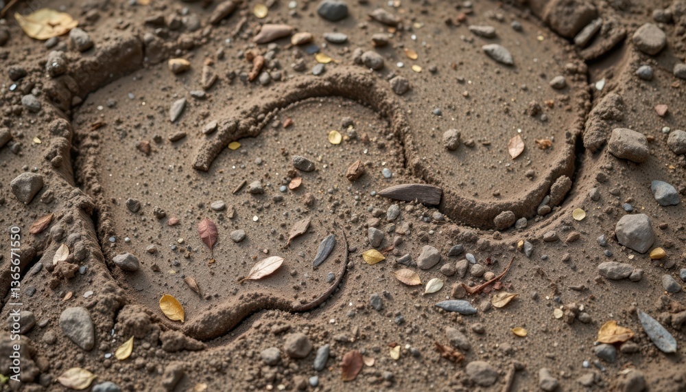 Create a close up dirt texture featuring small pot marks, decomposed leaves, and a gritty appearance. Create a close up dirt texture featuring small pot marks, decomposed leaves, and a gritty appearance.