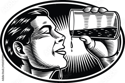 men drinking water  vintage illustration vector design