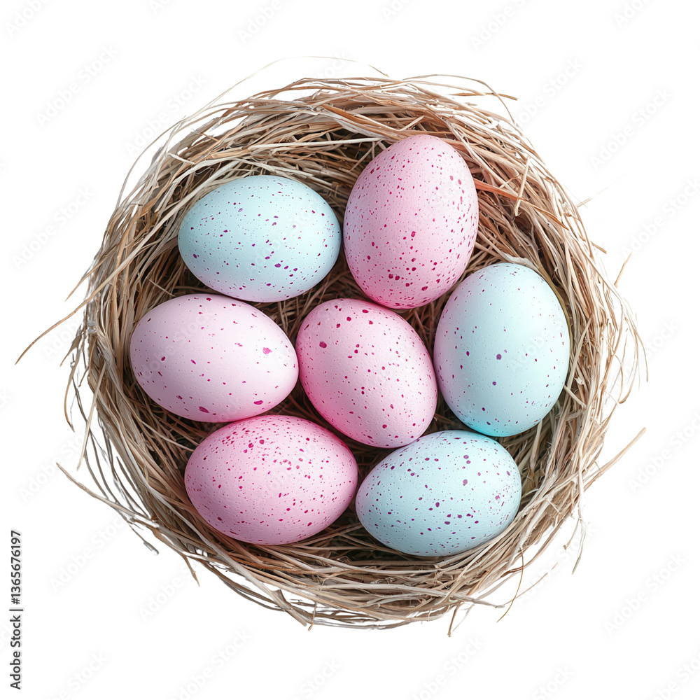 Obraz premium easter concept, Colorful eggs nestled in a straw nest on a dark background.