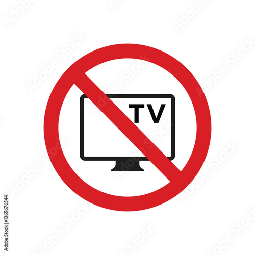 No widescreen TV sign icon template. Forbidden television prohibited warning, caution, attention, restriction label danger ban