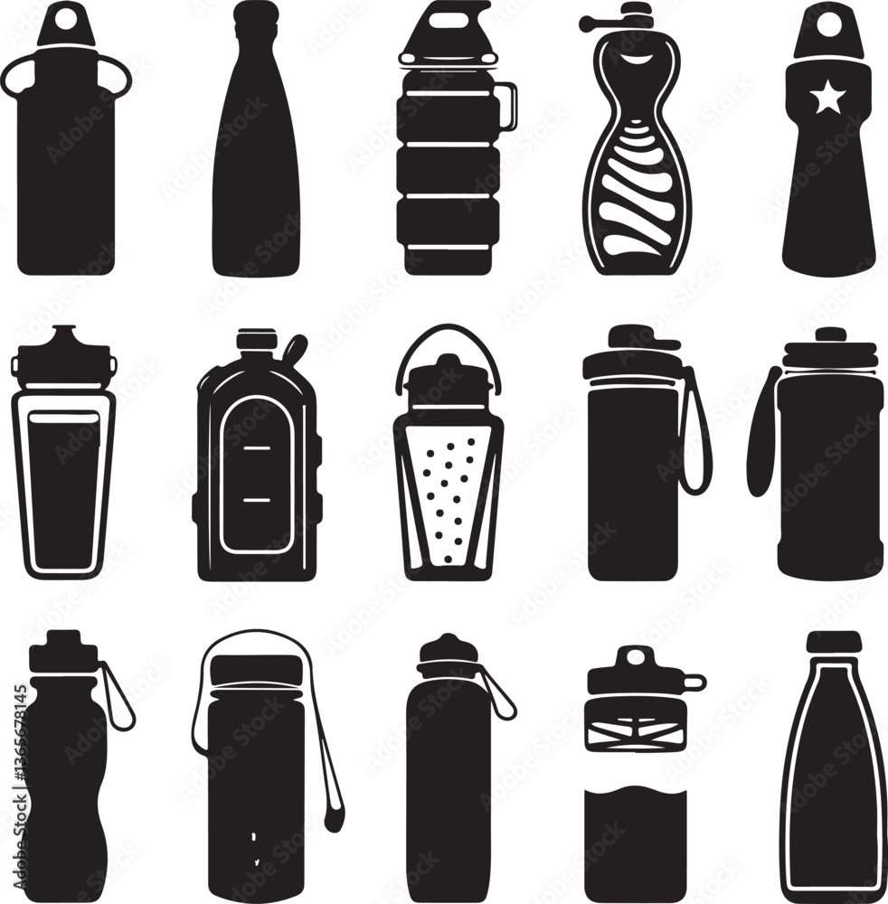 Fototapeta premium set of vector VARIOUS WATER BOTTLE silhouette 