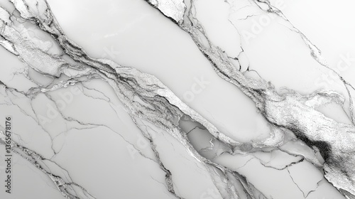Elegant silver veins flowing across a pristine white marble surface, creating a luxurious and serene design.