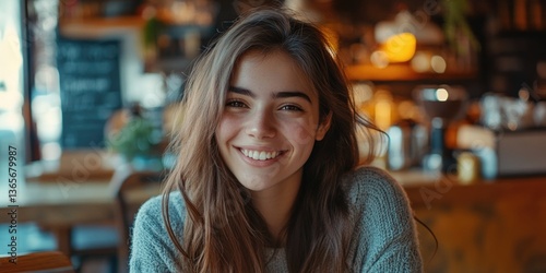 Smiling Woman at Cafe