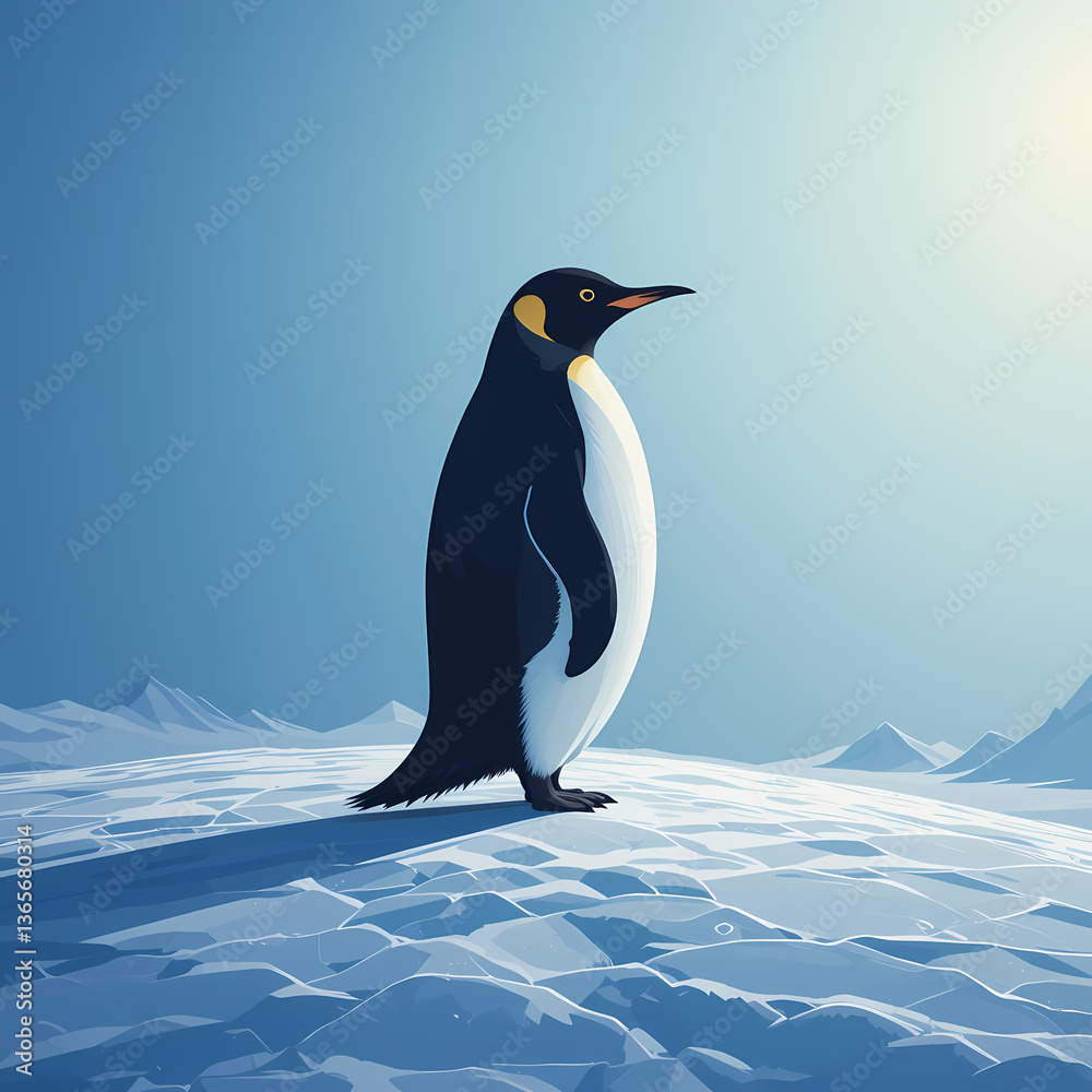 Fototapeta premium Emperor Penguin on Antarctic Ice, Majestic emperor penguin in its icy habitat.