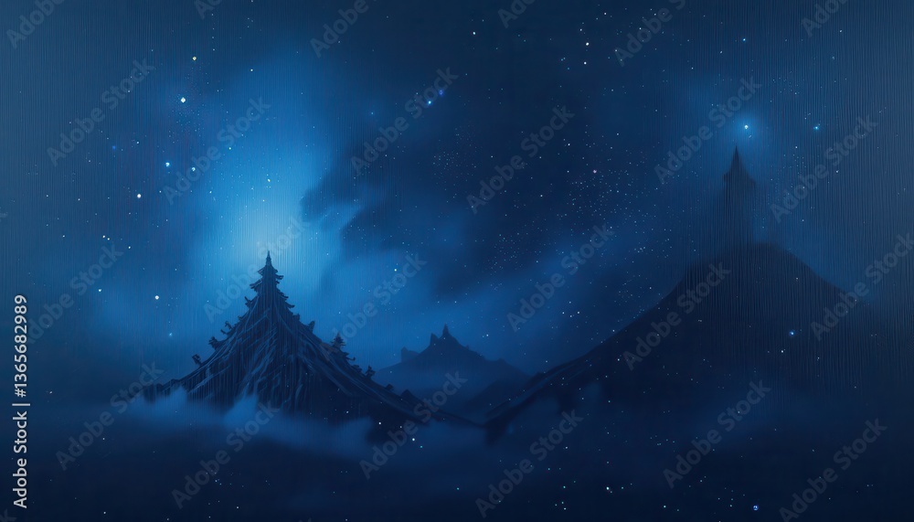 Fototapeta premium Foggy night landscape an enigmatic view