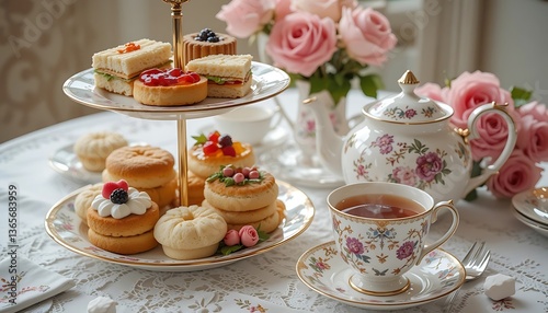 Wallpaper Mural Elegant Afternoon Tea Spread with Delicate Floral China Torontodigital.ca