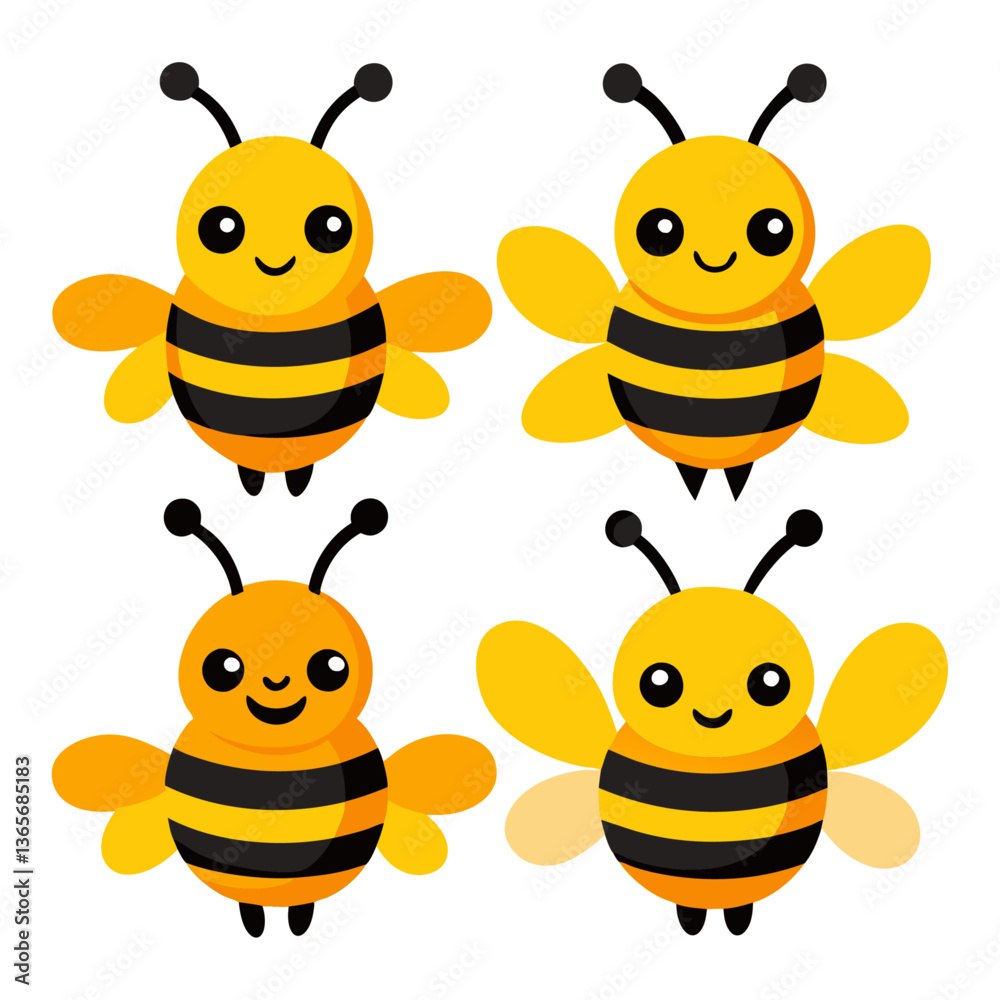 Obraz premium set of 4 Cute bee icons of vector illustration isolated on a white background