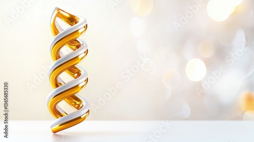 Gold And White Dna Double Helix 3D Render