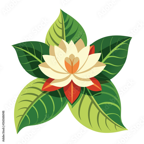 Flower vector and Green Leaves-4
