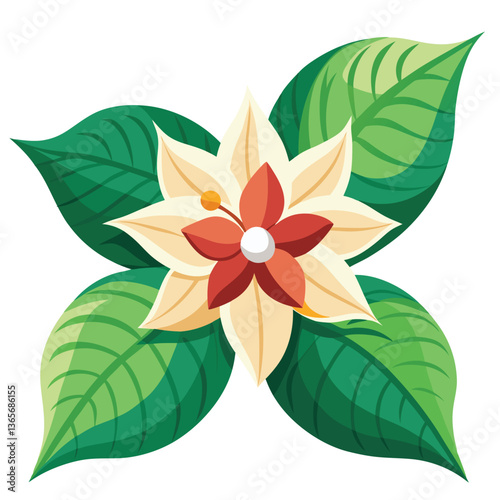 Flower vector and Green Leaves-3