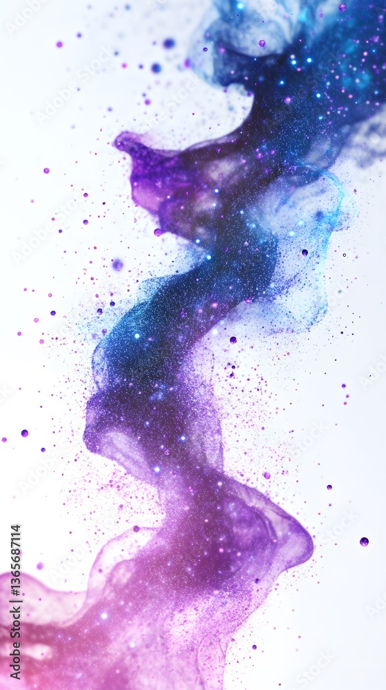 Fototapeta premium Abstract Purple and Blue Glowing Particles Forming Intricate Shapes on a White Background