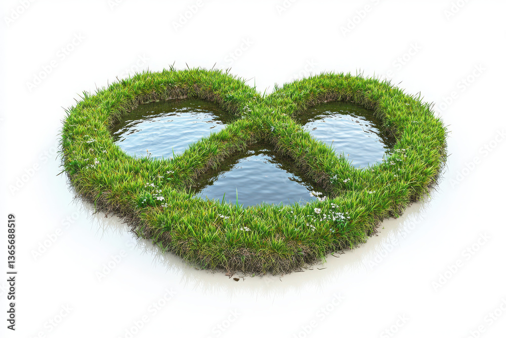 Abstract fantasy infinity symbol formed by grass and water isolate on white background Abstract fantasy infinity symbol formed by grass and water isolate on white background