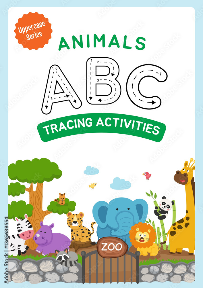 Fototapeta premium Animals ABC Tracing Activities for Kids – Fun Uppercase Letter Learning Book Cover