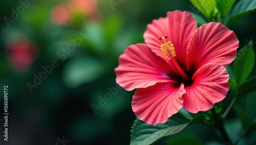 Intricate hibiscus blossoms, vibrant hues, lush leaves , pattern, summer, Hibiscus