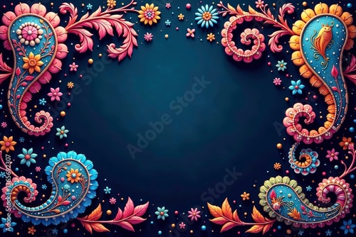 Intricate swirling paisley motifs in vibrant hues , art, design, textile design