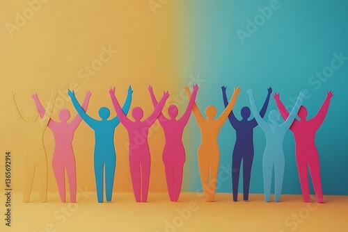 Colorful Cutout People Celebrating Unity and Success