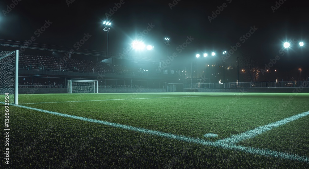 Empty soccer field at night under stadium lights Empty soccer field at night under stadium lights