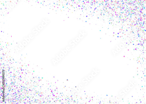 Rainbow Confetti. Unicorn Effect. Pink Happy Serpentine. Isolated Design. Laser Surprise Cristals. Falling Poster. Hologram Sparkle. Light Pattern. Purple Rainbow Confetti