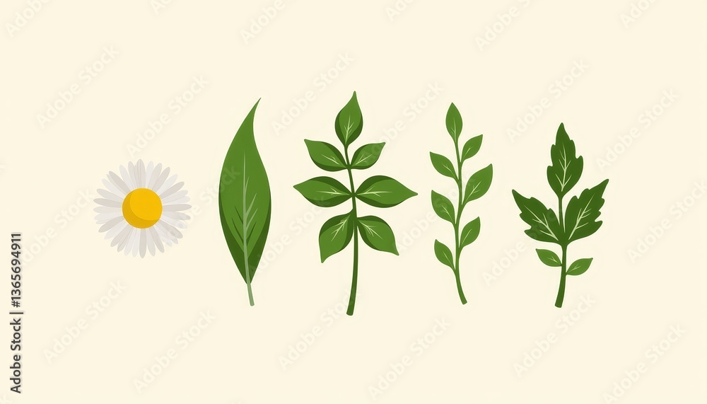 Naklejka premium Herbs collection illustrations arranged for tea brewing, natural beauty