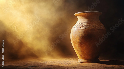 An alabaster jar of expensive perfume. Biblical depiction of the alabaster jar used by a woman to anoint Jesus Christ in Bethany