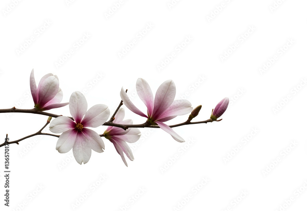 Obraz premium Magnolia Flowers Branch Isolated White Background