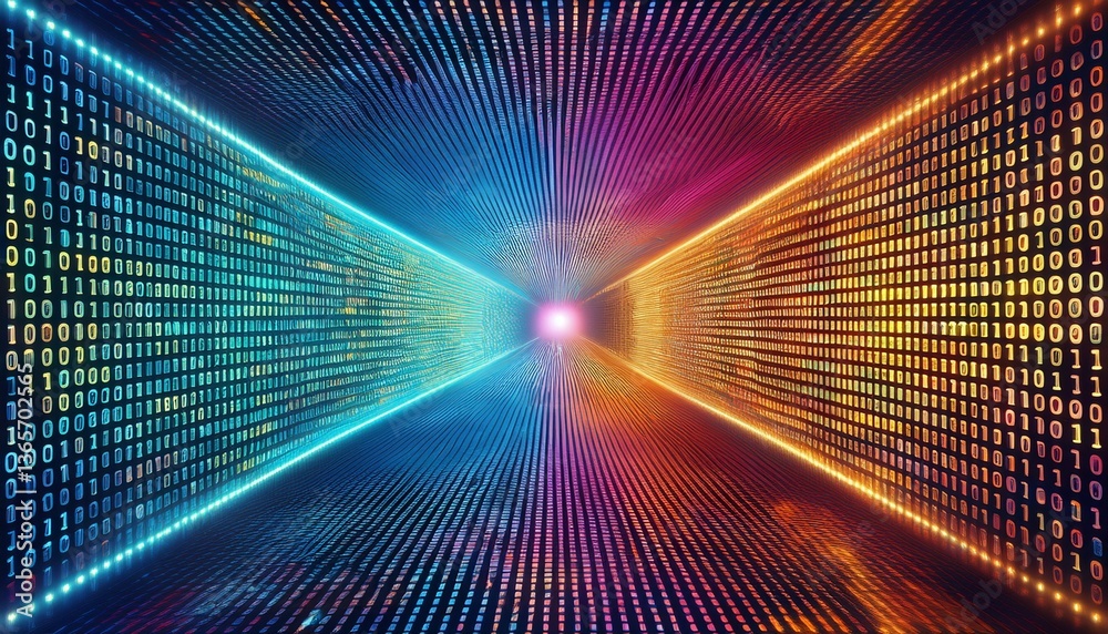 Fototapeta premium colorful tunnel of binary code representing digital data flow and technology concept illustration