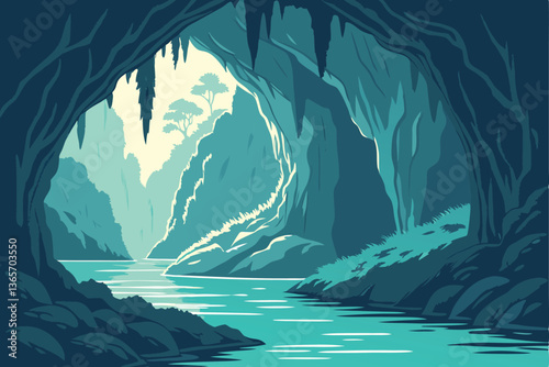 28 Luminous blue cave, crystal clear water, natural rock formation, ethereal light, underwater cavern, azure reflections, mystical grotto, glowing stalactites, hidden lagoon, turquoise pool, dramatic 