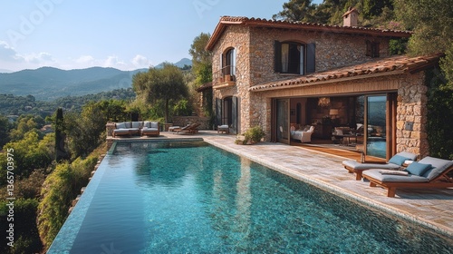 Wallpaper Mural An exquisite villa with an infinity pool overlooking a scenic landscape Torontodigital.ca