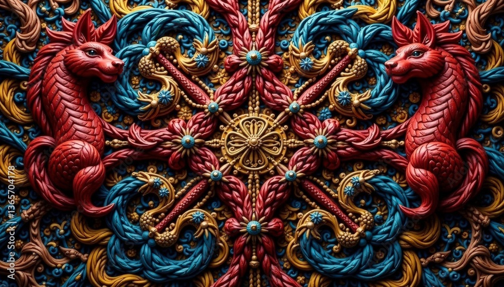 Intricate woven threads, rich colors, medieval style, wallpaper, needlework, medieval