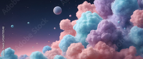 Celestial Candy Cloudscape: A Dreamlike Vista of Pastel Hues and Floating Spheres