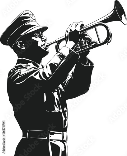Military Bugler Silhouette Playing Taps – Memorial Day Tribute Illustration