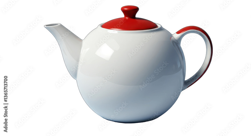 Isolated White Teapot with Red Lid and Handle Isolated White Teapot with Red Lid and Handle
