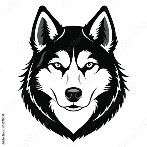 Siberian Husky Dog Front view of head silhouette Vector illustration
White Background