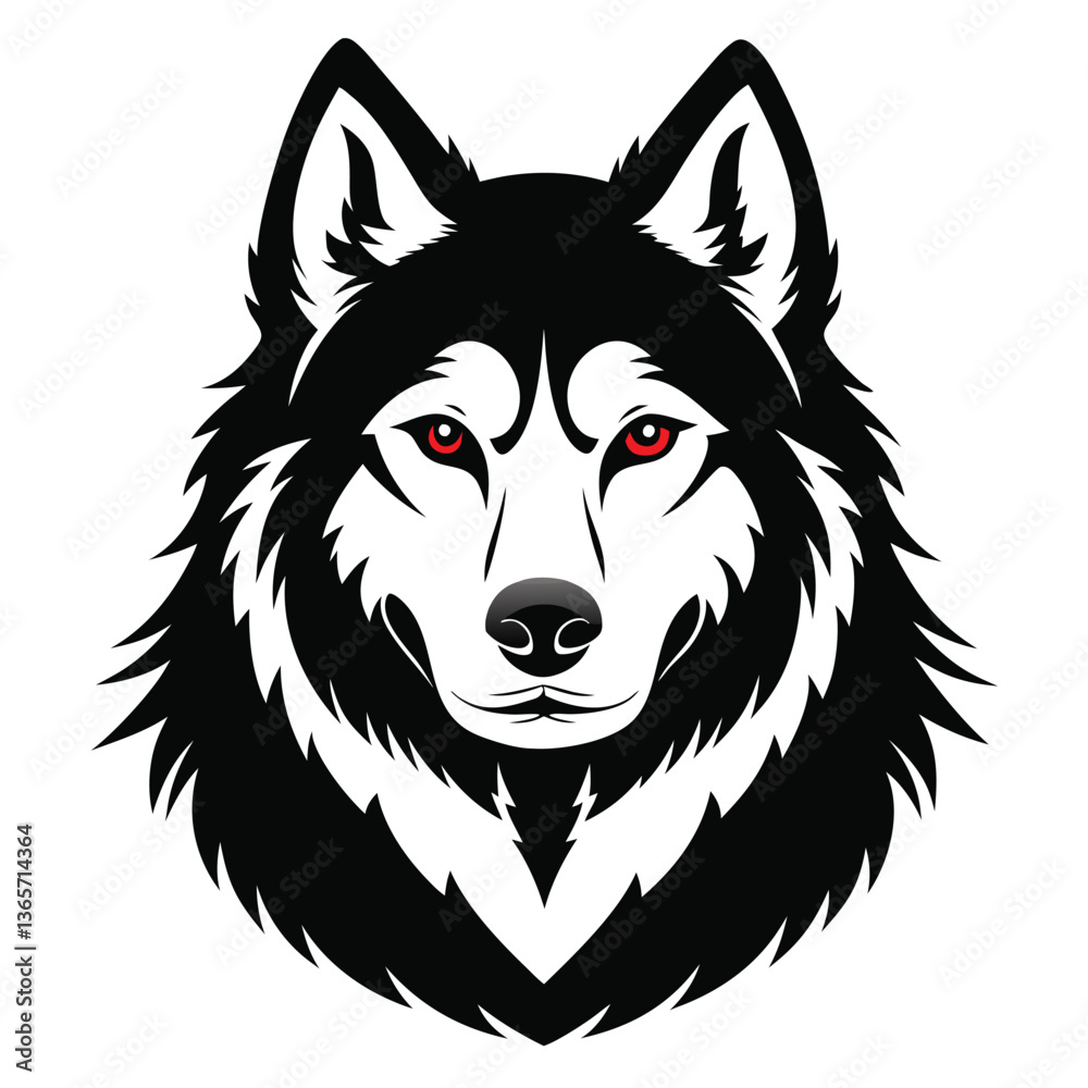 Naklejka premium Alaskan Malamute dog Front view of head silhouette Vector illustration White Background