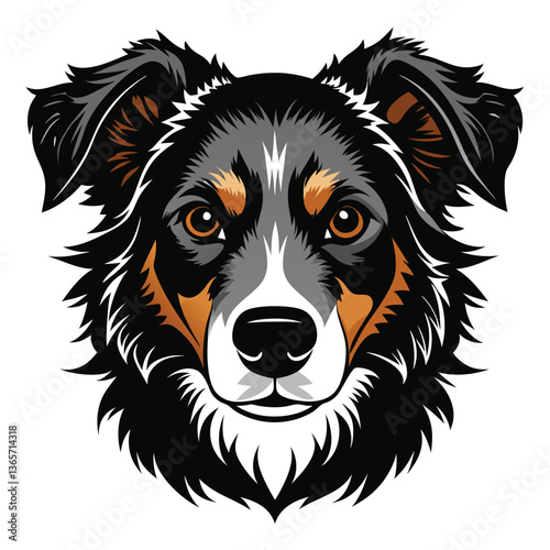 Australian Shepherd dog Front view of head silhouette Vector illustration
White Background