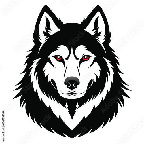 Alaskan Malamute dog Front view of head silhouette Vector illustration
White Background