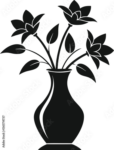 flower in vase vector silhouette isolated on white background