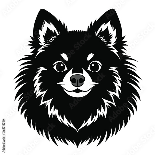 Pomeranian dog Front view of head silhouette Vector illustration
White Background