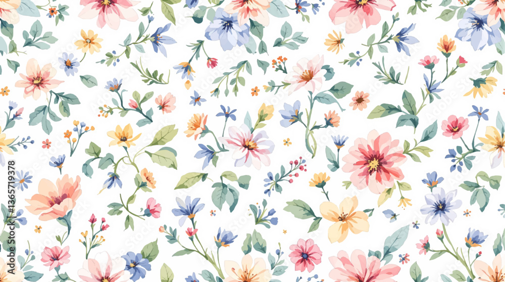 Seamless pattern of colorful peach rose flower with watercolor